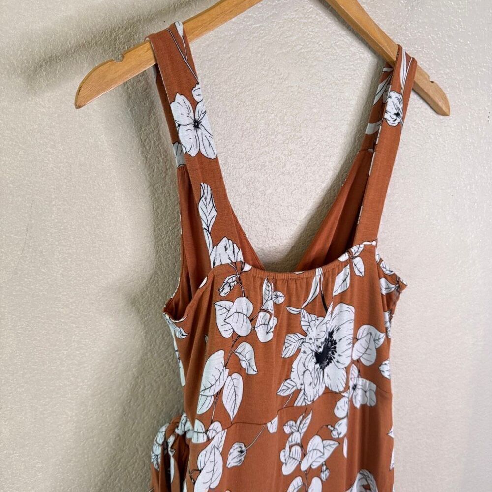 Anthropologie Ruffled Floral Midi Dress Womens Small Faux Wrap Rust Orange Boho - Picture 10 of 15